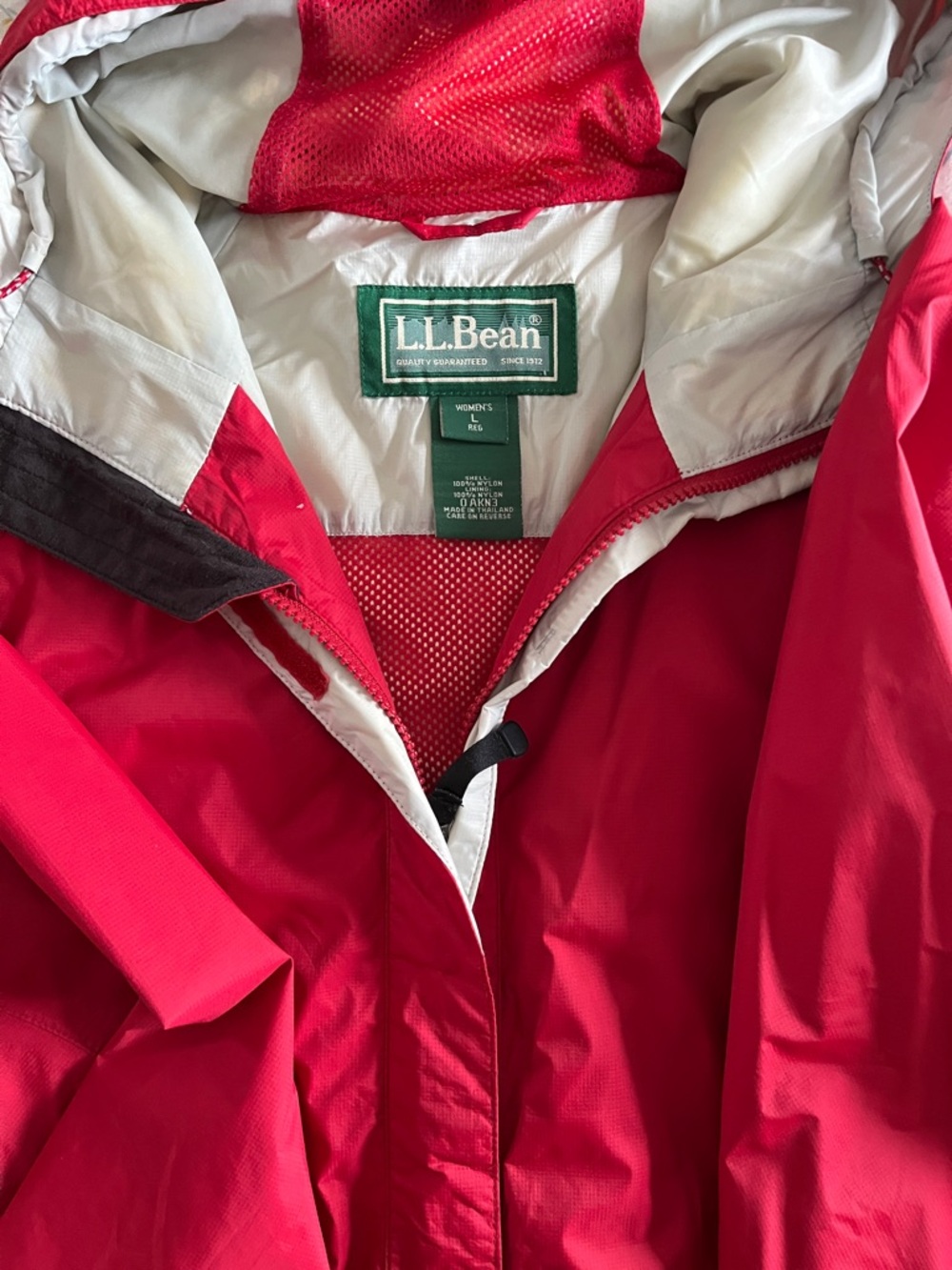 L.L. Bean Women's Bright Red Hooded Rain Jacket with White Lining